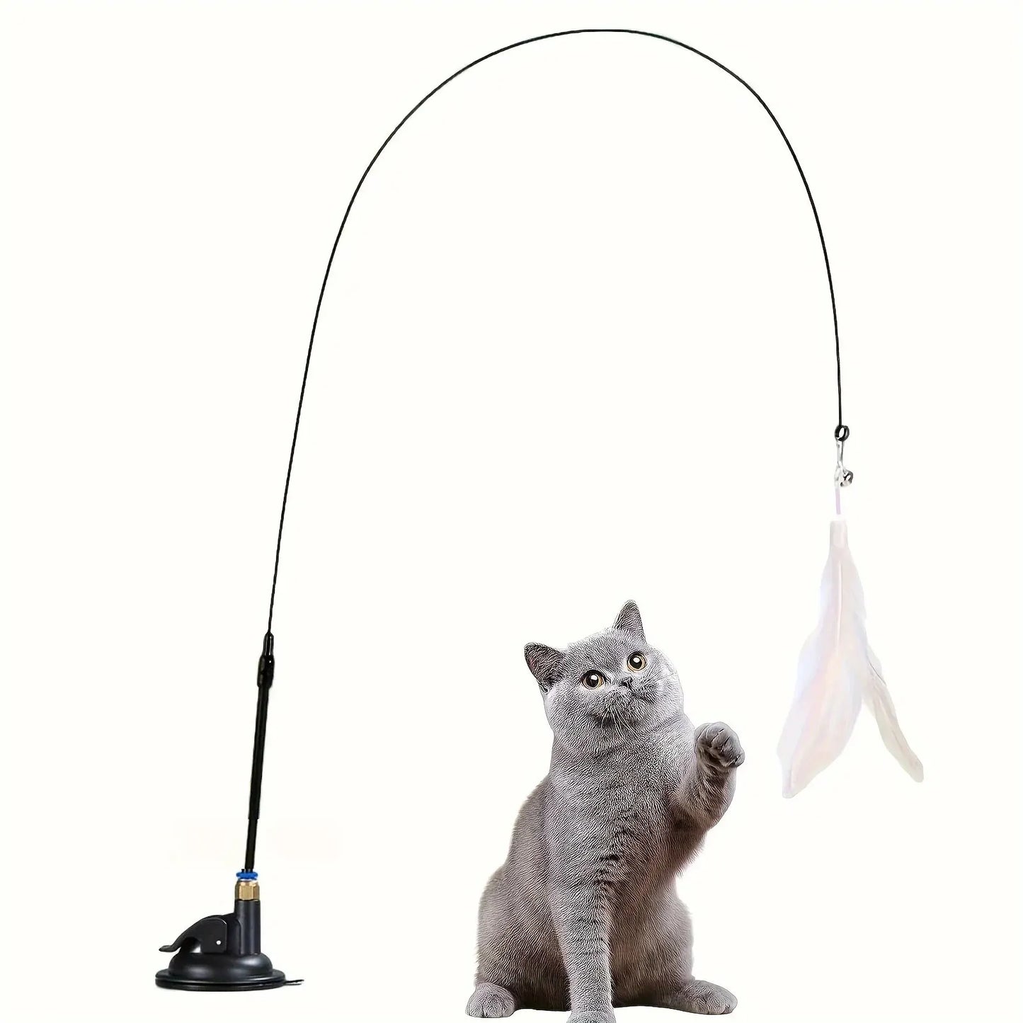 varita interactiva con plumas y campanilla para gatos