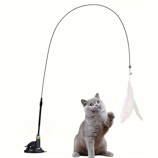 varita interactiva con plumas y campanilla para gatos