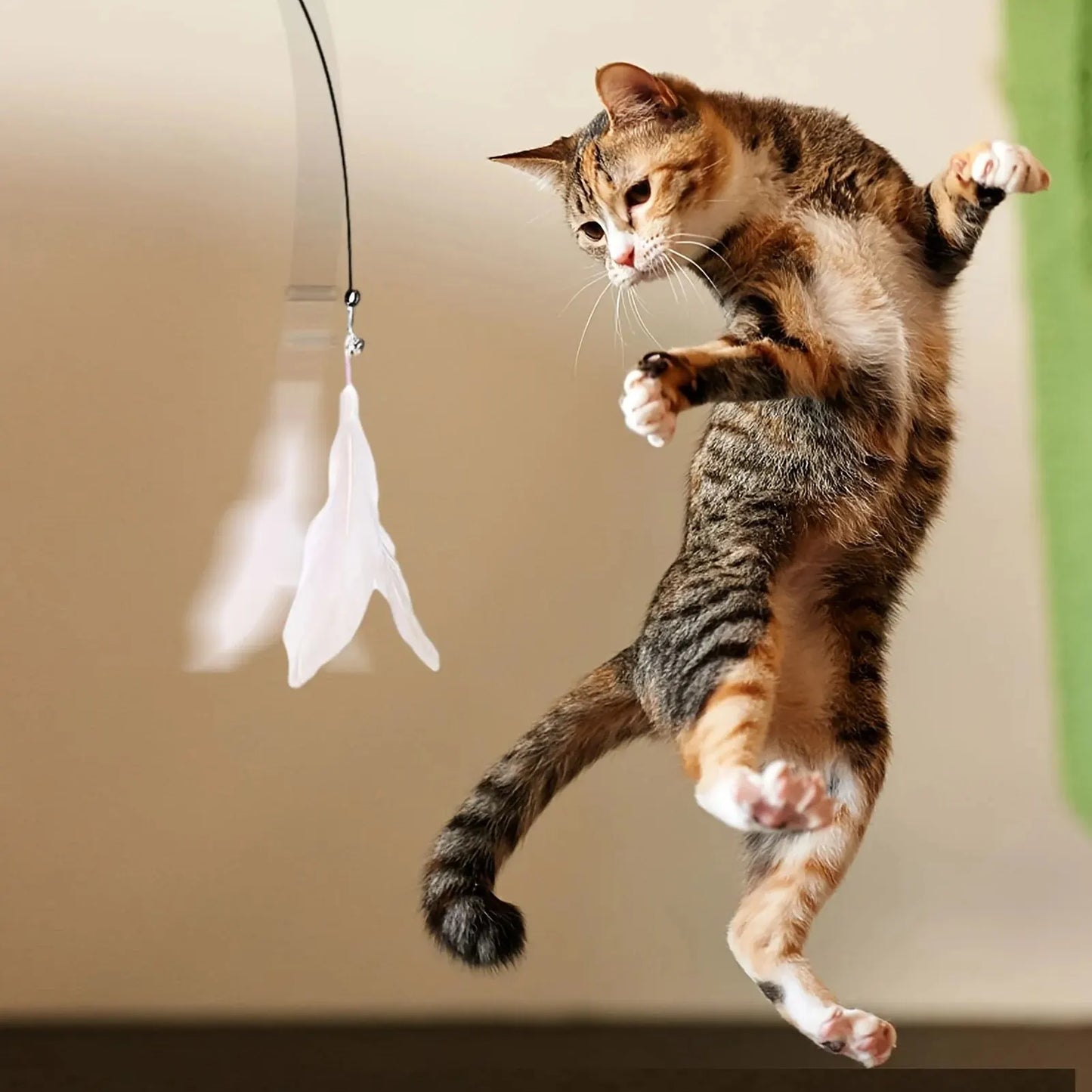 varita interactiva con plumas y campanilla para gatos